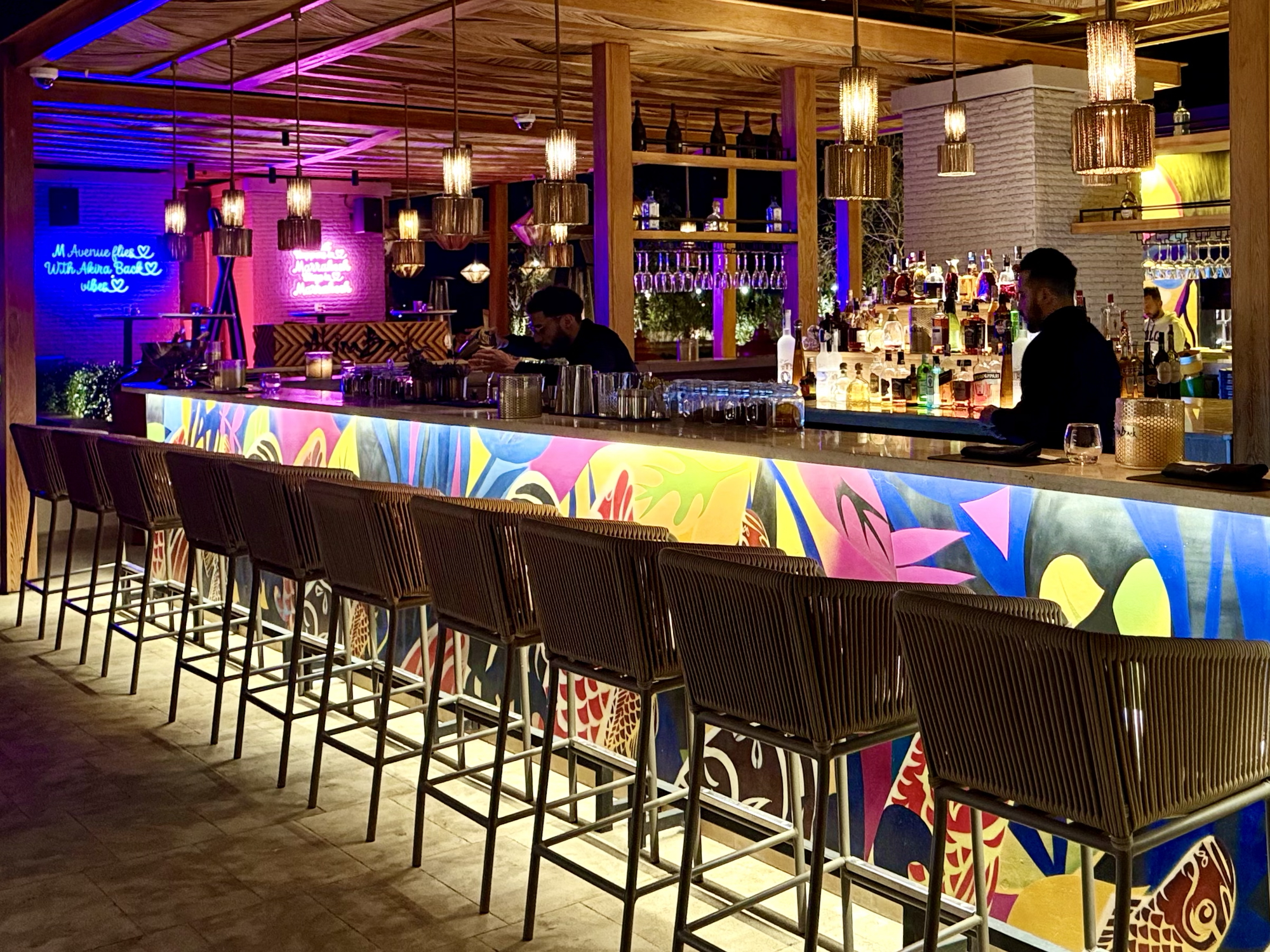 Akira Back The Rooftop bar in multi colours Marrakesh