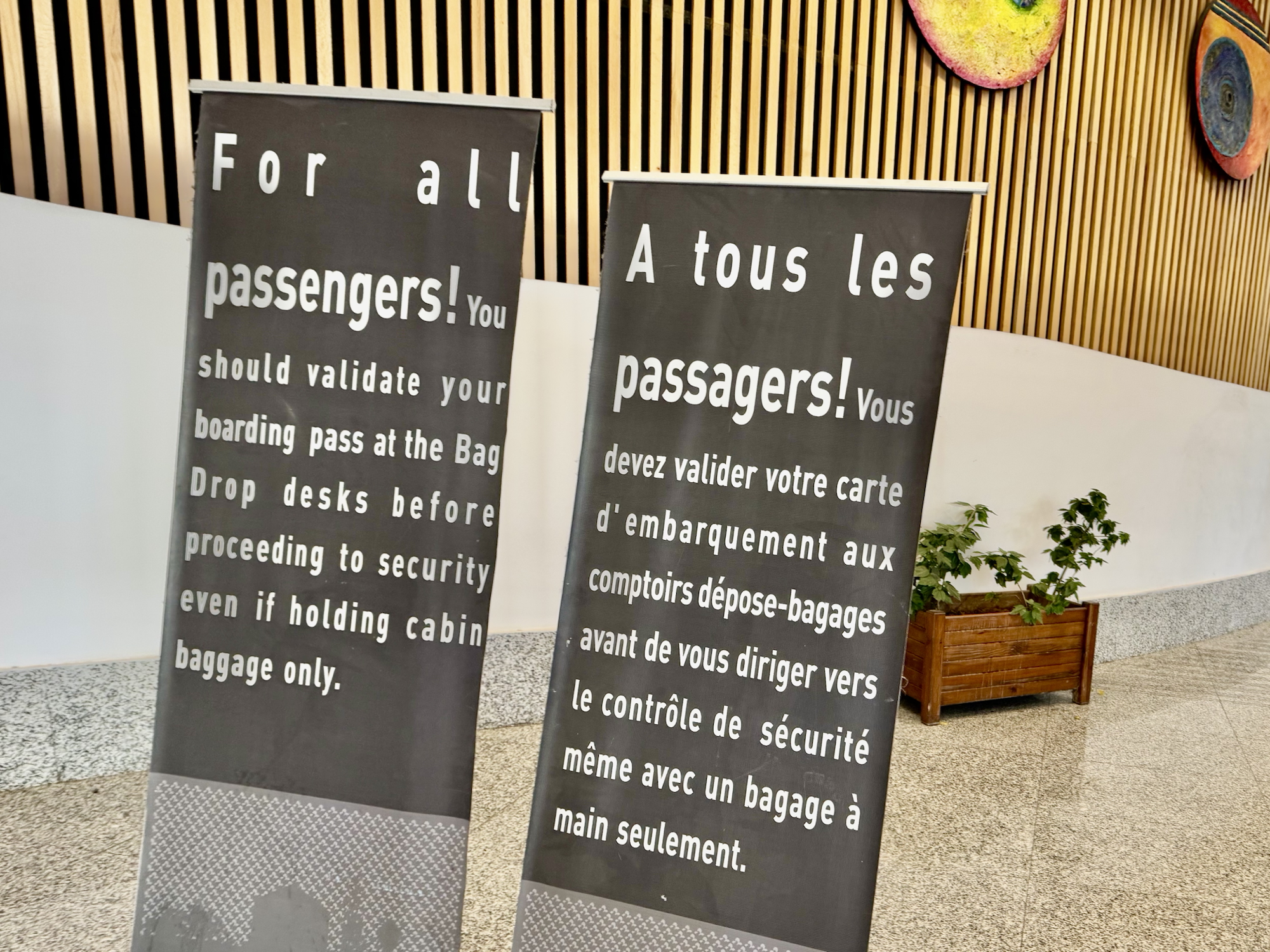 Airport signs about boarding pass at Marrakech airport 